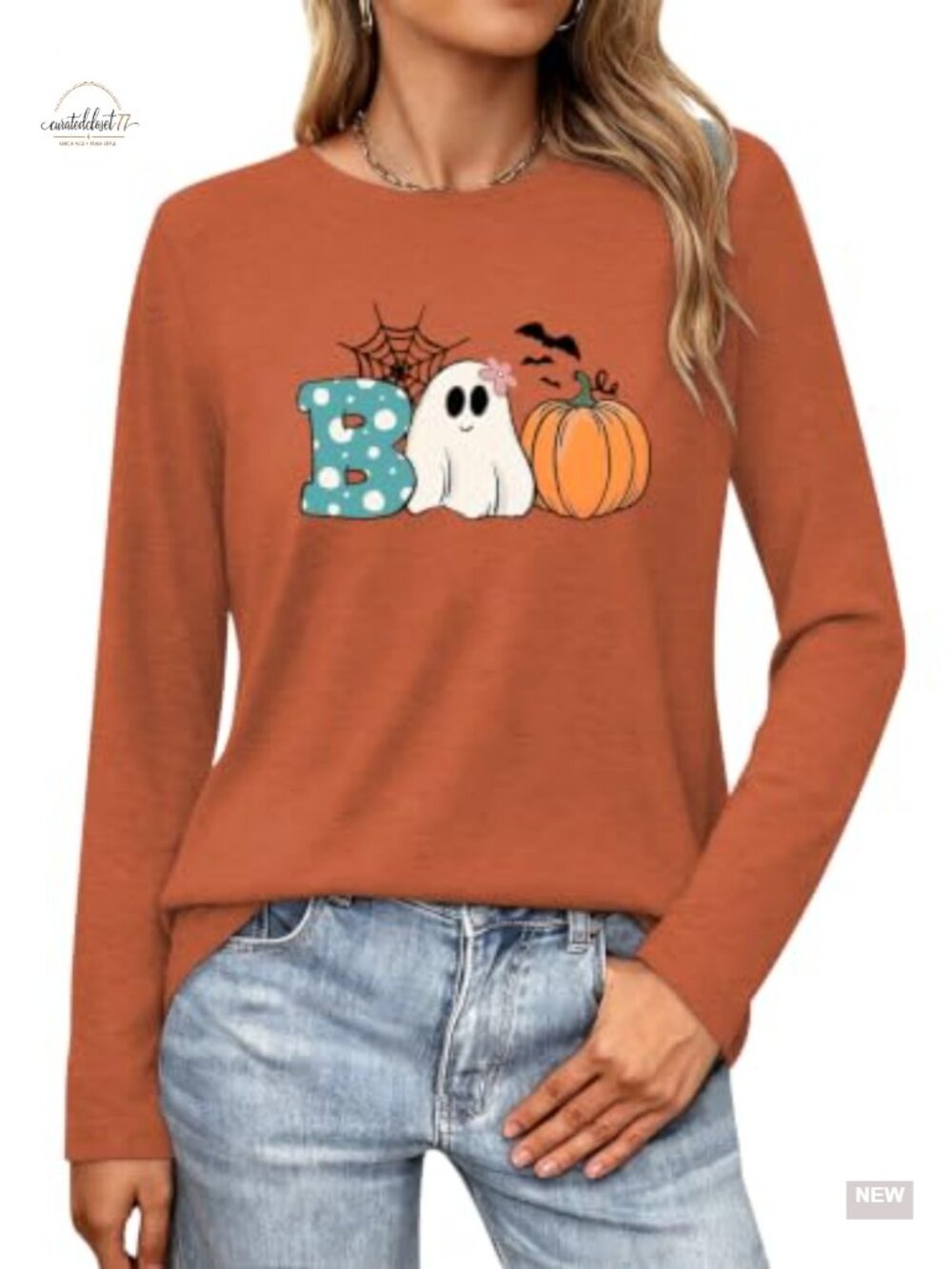 Women's Halloween Long Sleeve Crew Neck Graphic Tee Casual Fall Top
